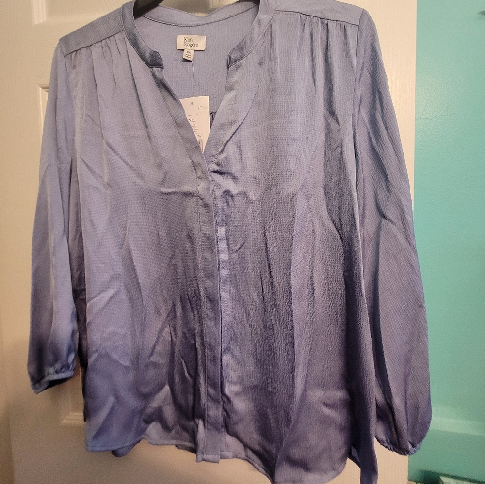 Kim Rogers Sky Blue Woven Blouse - Picture 2 of 11